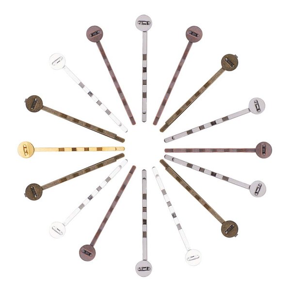 arricraft 150 Pcs Hair Bobby Pin, Mixed Color Hair Pin Findings Iron Bobby Pins with 8mm Glue on Pads Hair Pins Findings for DIY Headdress Hair Accessories