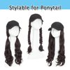 SEGO Baseball Cap with Hair Extensions for Women Adjustable Hat with Hair Attached Synthetic Long Wavy Wig with Black Hat Stylable for Pigtail Ponytail 16 Inch Dark Brown 290g