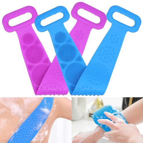 2 Pack Silicone Bath Body Brush Back Scrubber Exfoliating Back Washer Scrub Soft Belt for Women Men Deep Clean Massage Skin