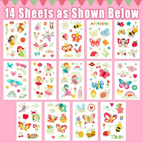 Partywind 150 Styles (14 Sheets) Butterfly Temporary Tattoos for Kids, Glows Butterfly Party Supplies Favors, Luminous Butterfly Fairy Decorations for Girls Birthday Party
