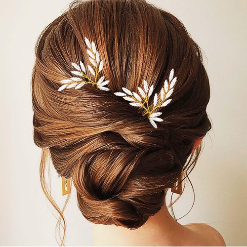 Generic Bridal Wedding Hair Pins for Women Rhinestone Gold Vine Bride Hairpiece Elegant Handmade Gift for Women Girls(2 pcs)