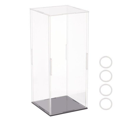 FINGERINSPIRE 4.3x4.3x10Inch Clear Acrylic Display Case Self-Assembly Rectangle Acrylic Boxes for Display Dustproof Protection Showcase with Matte Black Base Display Case for Action Figures