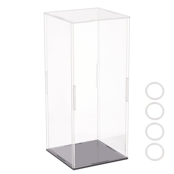 FINGERINSPIRE 4.3x4.3x10Inch Clear Acrylic Display Case Self-Assembly Rectangle Acrylic Boxes for Display Dustproof Protection Showcase with Matte Black Base Display Case for Action Figures