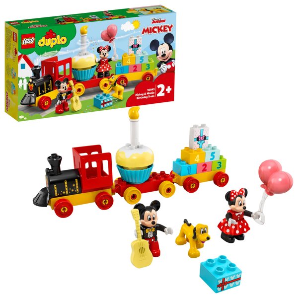 LEGO 10941 DUPLO Mickey and Minnie Birthday Train, Educational Construction Toy with Pluto, Cake and Candle, Gifts for Kids 2 Years and Up