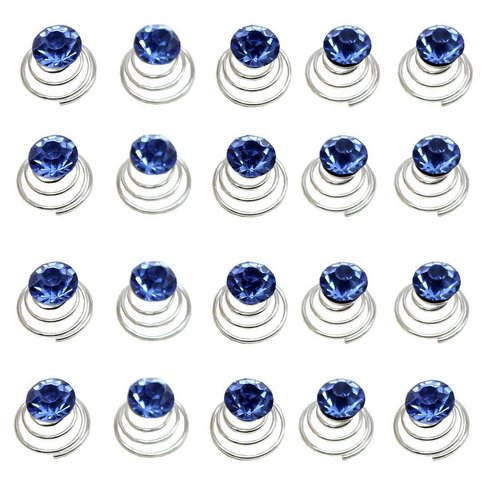 Vpang 20 Pcs Spiral Hair Pins Swirl Hair Twists Coils Hair Clips Wedding Bridal Shiny Rhinestone Crystal Metal Spiral Twist Hairpins Hair Accessories (Blue)