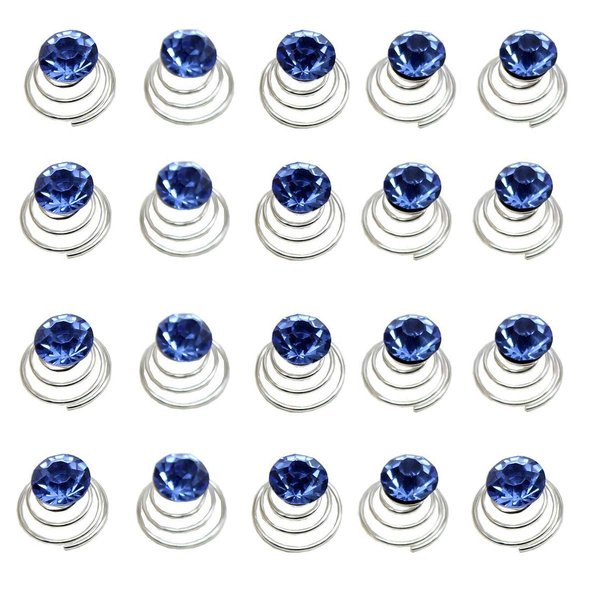 Vpang 20 Pcs Spiral Hair Pins Swirl Hair Twists Coils Hair Clips Wedding Bridal Shiny Rhinestone Crystal Metal Spiral Twist Hairpins Hair Accessories (Blue)