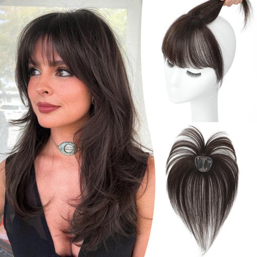 Bangs Hair Clip Clip in Bangs Real Human Hair Fake Bangs Clip on Bangs for Women 360° Cover Bangs Wispy Bangs French Bangs Fringe with Temples Curved Bangs for Daily Wear Bangs Clip In Hair Extensions