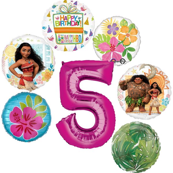 Moana 5th Birthday Party Supplies 7pc Balloon Bouquet Decorations
