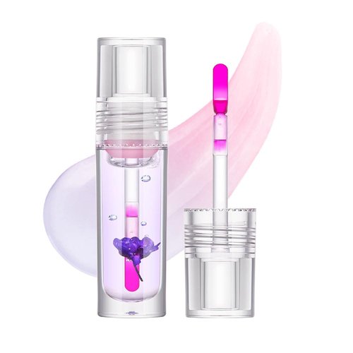 QINGMIAO Color Change Lip Gloss Flower Lip Oil, Long Lasting Nutritious Lip Balm Lips Moisturizer Magic Temperature Color Change Lip Serum, Eliminate Dryness Wrinkles Enhances Plump Gloss (#2)