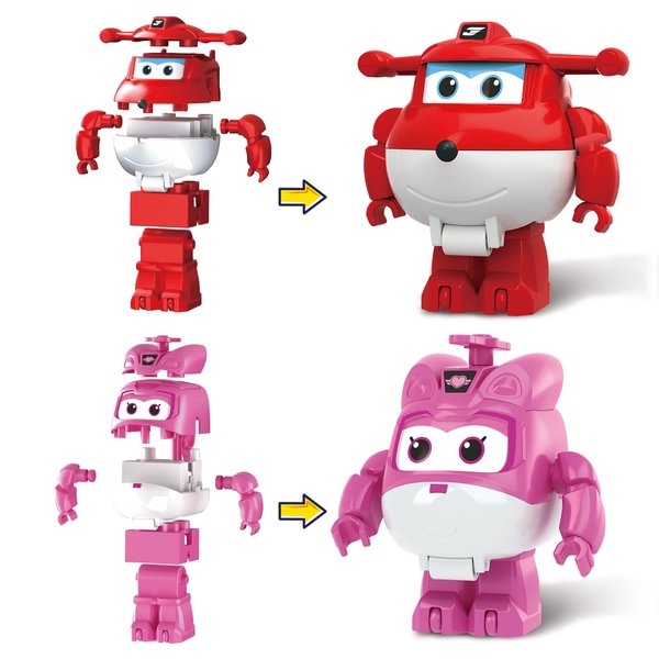 Super Wings Building Blocks, Jett & Dizzy 2-in-1 Airplane and Rescue Bots Building Toys, Transformer Building Blocks for Toddlers Kids Ages 3 4 5 6 7