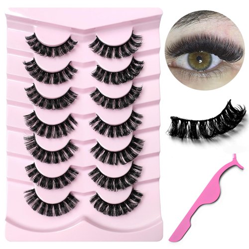 AddFavor False Eyelashes Russian Strip Lashes Fluffy Wispy Faux Mink Lashes Natural Look Fake Eyelashes 7 Pairs Thick Volume D Curl Russian Strip Lashes