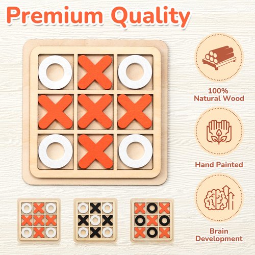 Meooeck 6 Pieces Wooden Tic Tac Toe Game Mini Board Game Xo Chess Board Game Family Game Toys Birthday Party Favors, Goody Bag Stuffers