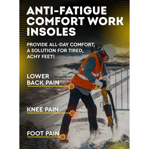 (New) Work Comfort Orthotic Insoles - Anti Fatigue Shoe Insert Men Women - Neutral Arch - Shock Absorption - Foot Pain Relief - Work Boot Insoles (Black Hexagons, L)