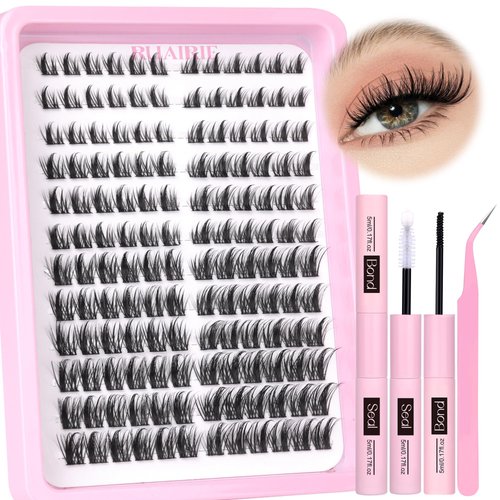 Lash Clusters Kit Fluffy Lash Extension Kit 144pcs Cluster Eyelash Extension Kit 10-16MM DIY Lash Extension Kit with Bond and Seal and Tweezers by Ruairie