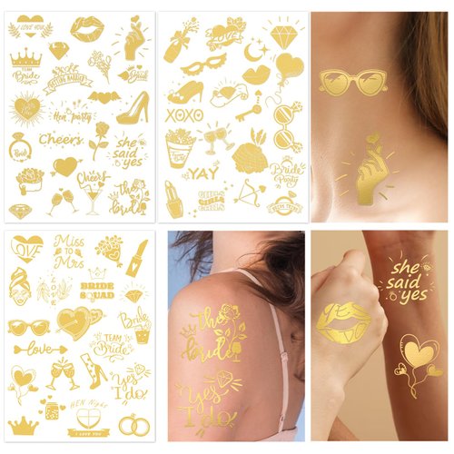 Jadeso Cheers Bachelorette Tattoos, 3 Sheets 60 Styles Bride Tribe Metallic Temporary Tattoos, Bachelorette Party Decorations, Bridesmaid Favor
