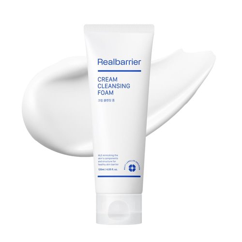 Real Barrier Cream Cleansing Foam(box), Gentle Sulfate-Free Amino Acid Moisturizing Face Cleansing Foam, Skin Barrier Protection Wash with Ceramide, 4.05 Fl. Oz., 120ml