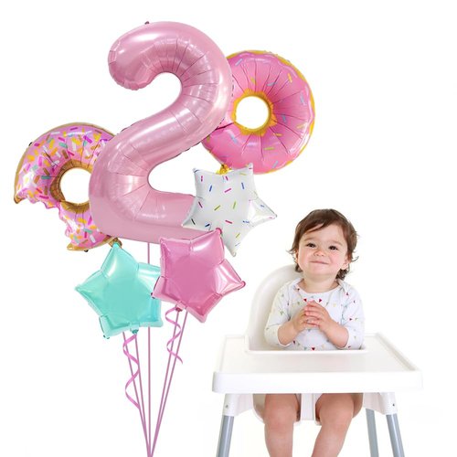 Donut Two Sweet Birthday Party Decorations Supplies for Girls, Dokuna 6 Pcs 40” Pink Donut Balloons for Donut 2nd Birthday Decorations Two Sweet Party Decoration (Donut-2)