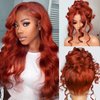 Reddish Brown Lace Front Wigs Human Hair Pre Plucked 360 Auburn Colored Human Hair Lace Front Wigs Body Wave Glueless Wigs Human Hair 200 Density HD Lace Frontal Human Hair Wig 22 Inch