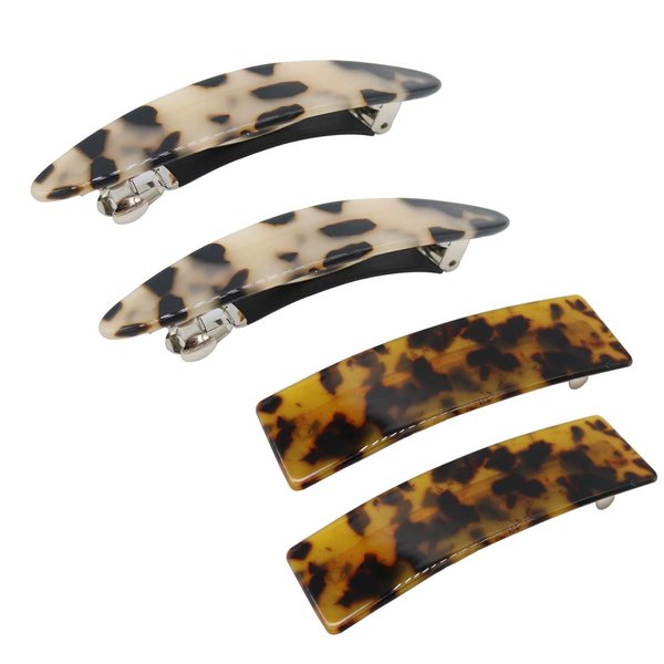 4 Pcs Elegant Rectangle and oval Barrette Acetic Acid French Barrette Hair Clips - Tokyo Tortoise Color