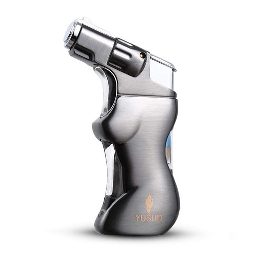 Yusud Fire Jet Cigar Torch Lighter Butane Fuel Refillable for Smoking with Unique Sexy Woman Body and Blue LED Light Design, Creative Gift Ideas for Man
