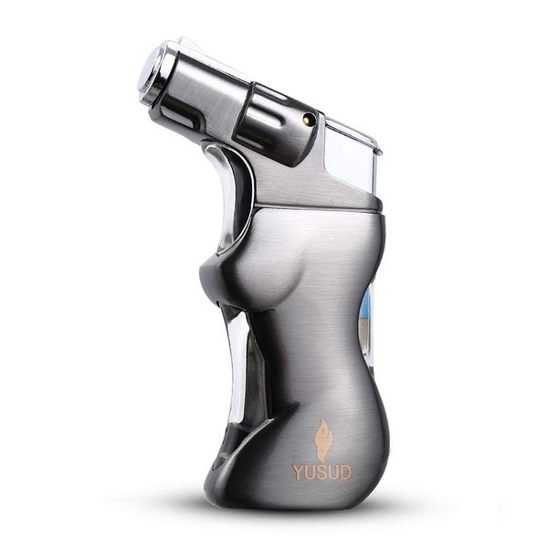 Yusud Fire Jet Cigar Torch Lighter Butane Fuel Refillable for Smoking with Unique Sexy Woman Body and Blue LED Light Design, Creative Gift Ideas for Man