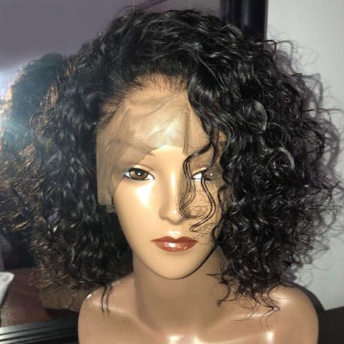 Choshim Hair Short Curly Lace Front Wigs Virgin Human Hair Pre Plucked Bob Curly Style Lace Front Wig with Baby Hair 8-14" Natural Color 150% Density for Black Women (14 Inches, 13x4 Size)