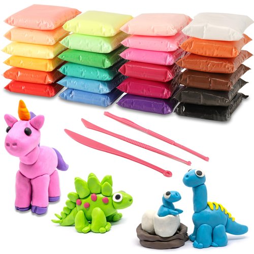 CACASO Air Dry Clay Kit 24 Colors,Modeling Clay with 3 Sculpting Tools,Air Dry Ultra Light Clay,DIY Molding Magic Foam Clay Gift for Kids Girls Boys Art Crafts Christmas Birthday Gifts(24 Colors)