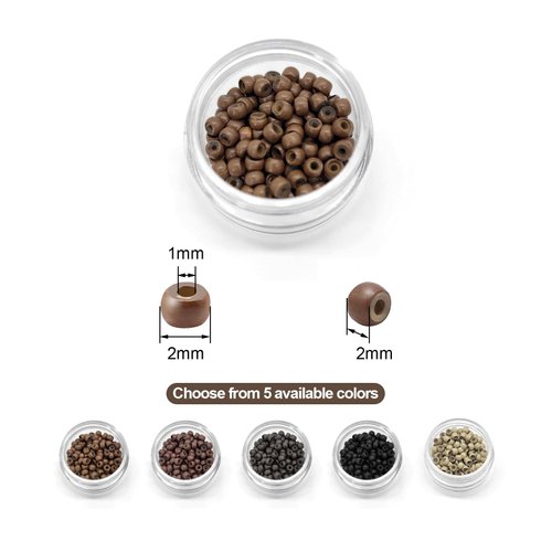Medsuo 200pcs Silicone Lined Nano Rings Beads Links for Nano Tip Hair Extensions Nano Beads 3.0mm(OD) 1.0mm(ID) 2.0mm(L) 5 Color Optional - Light Brown
