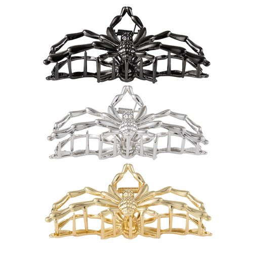 Textention Metal Hair Clips for Halloween, 4.1inch Spider Hair Claw Clips, Non-Slip Barrettes Jaw Hair Styling Grip Clamps Bow Hair Accessories for Women Ladies (3 Pack)