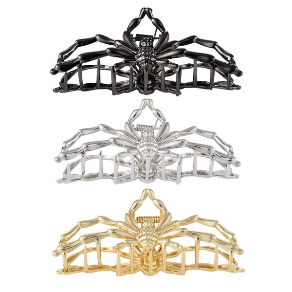 Textention Metal Hair Clips for Halloween, 4.1inch Spider Hair Claw Clips, Non-Slip Barrettes Jaw Hair Styling Grip Clamps Bow Hair Accessories for Women Ladies (3 Pack)