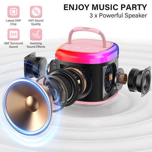 HWWR Kids Karaoke Machine: Mini Karaoke Machine with Microphone for Home Party, Kids Christmas Halloween Birthday Gifts, Music Toys for Girls Boys Teen Age 3, 4, 5, 6, 7, 8, 9, 10, 11, 12+