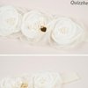 Quizzhe Baby Girls Pearl Floral Headband Soft Breathable Lace Flower Hairband Infant Baptism Christening Beanie Cap Newborns Hairband for Toddlers Baby Birthday Gifts (White)