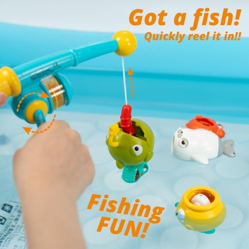 DUCKBOXX XX Fishing Game Bath Toys for Imaginative Interactive Play with Magnetic Rod, Net & Floating Sea Creatures Sprinklers for Kids in Bathtub, Pool & Water Table Mold-Free Anti-Rust (8pcs)