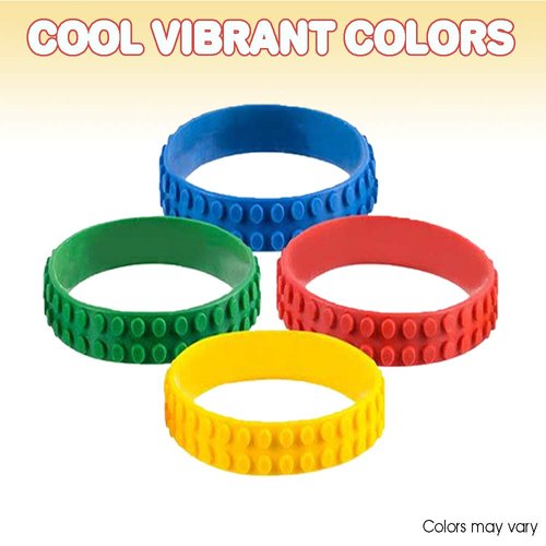 ArtCreativity 7.5 Inch Building Block Bracelets for Kids- 12 Pack- Colorful Stretchy Rubber Wristbands for Boys & Girls- Fun Birthday Party Favors for Children, Goodie Bag Fillers, Carnival Prize