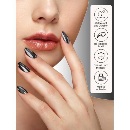 Kalolary Black Gel Nail Wrap Strips, Cat Eye Black Full Nail Wrap Gel Nail Art Polish Sticker Long-Lasting Gel Nail Wrap with Nail File and Stick（UV/LED Lamp Required）