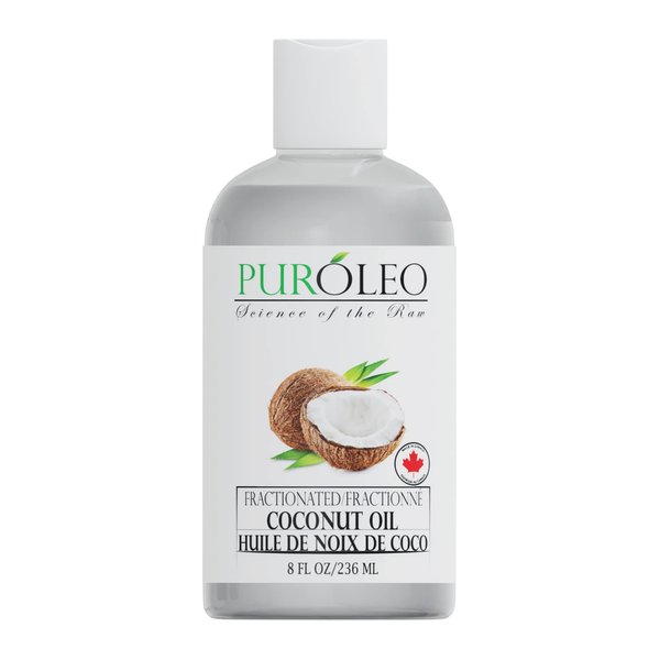 PUROLEO Fractionated Coconut Oil 8 Fl Oz/236 ML (Packed in Canada) 100% Natural and odorless Moisturizer & Carrier Oil l Hair Skin Body, Aromatherapy, Massage, Makeup Remover
