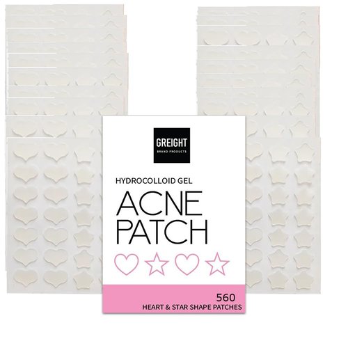 GREIGHT BRAND PRODUCTS Hydrocolloid Acne Pimple Patch Heart and Star Shape 560 Patches - Acne Treatment For Breakout, Conceals Acne, Reduces Pimples and Blackheads