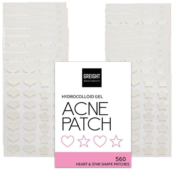 GREIGHT BRAND PRODUCTS Hydrocolloid Acne Pimple Patch Heart and Star Shape 560 Patches - Acne Treatment For Breakout, Conceals Acne, Reduces Pimples and Blackheads