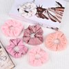 Yonchic 7-Piece Elastic Hair Ties, Silk Satin Velvet Scrunchies, Cute Hair Bands No Damage for Thick Hair, Ponytail Holders for Women Girls, Rubber Bands Hair Accessories (Pink)