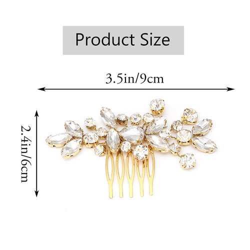 Aukmla Rhinestone Bride Wedding Hair Comb Gold Bridal Hair Piece Crystal Hair Accessories for Women and Girls (B Gold)