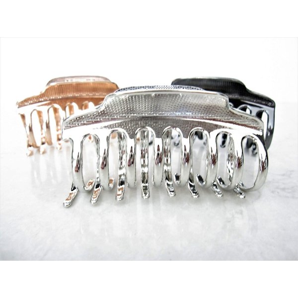 Generic Rose gold silver or dark silver tone metal hair claw clip SET A (Primary color: Gold), 1 Count (Pack of 1)