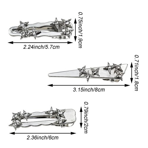 Arvintas 6 Pack Y2K Silver Star Hair Clips, Non-slip Metal Hair Barrettes, Rhinestone Star Hair Clips, Hair Accessories for Women and Girls