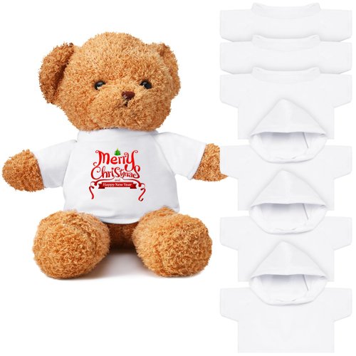 6 Pcs Sublimation Bear Shirts, White Basic Fleece Tee Shirt Doll T Shirts White Sublimation Blank White Bear Hoodie for 4-18 Inch Stuffed Bears Dolls DIY
