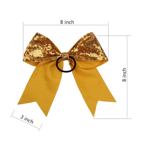 Metallic Sequin and Holographic 8 Inch Cheer Bow Cheerleader Cheerleading Jumbo Cheer Bow Hair Tie(Gold Sequin)