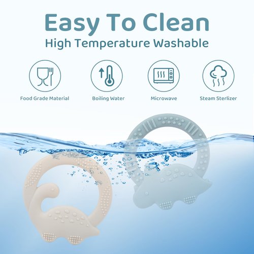 2 Packs Baby Teether Silicone Teething Toys for Babies 0-6 Months with Dinosaur Shape 6 to 12 Months 3-6 Months Infant Newborn for Teething Pacifiers Relief Chew,Ideal Baby Shower Gifts for Moms A2