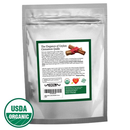 Organic Ceylon Cinnamon Sticks - Fair Trade Whole 3" Quills of Authentic Sweet Sri Lanka Cinnamon sticks- For Tea and Baked Goods, Gluten Free, Non-GMO, w/eBook - 8 oz