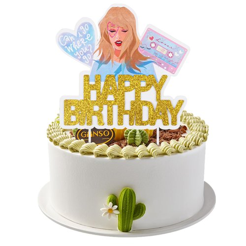 Happy Birthday Cake Topper, Singer Taylor Birthday Decoration, Taylor Party Decorations, Gold Glitter Cake Decorations, Taylor Cake Topper for Birthday Party Favors Supplies Taylor Cupcake Toppers