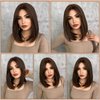 7JHH WIGS Short Straight Bob WIG Lace Front Synthetic Shoulder Length Middle Part mix Highlight Wig for Women Daliy Party Cosplay Used (15" Brown)