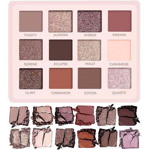 Lamora Nude Eyeshadow Palette Makeup - 12 Neutral Pigmented Matte & Shimmer Shades - Travel Size Eye Shadow With Mirror