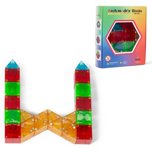 Archimedrix 25 pcs Colorful Magnetic Tiles Building Blocks, STEM Magnetic Playset for Kids, Magnetic Building Tiles and Blocks for Creative Construction, Fun for Ages 3+